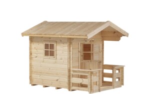 PLUS Spielhaus 134 x 134 cm mit 58 cm Terrasse Holz Natur...