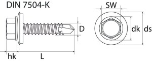 SWG Bohrschraube 6,3 x 100 mm Sechskantkopf mit Dichtscheibe verzinkt 100 Stück