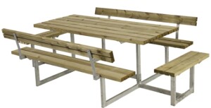 Gartenmöbel-Set Basic 260cm mit 2 Anbausätzen & 2 Rückenlehnen, Tisch-Bank-Kombination, druckimprägniert