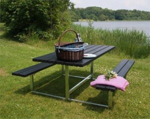 Gartenmöbel-Set Basic 177×160cm Schwarz mit Tisch-Bank-Kombination, FSC MIX70%