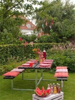 Gartenmöbel-Set Basic 177×160cm Schwarz mit Tisch-Bank-Kombination, FSC MIX70%