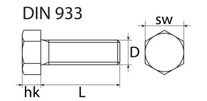 SWG Gewindeschraube M5 x 50 mm Sechskantkopf Edelstahl A2 DIN 933 50 Stück