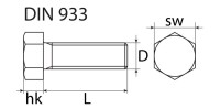 SWG Gewindeschraube M6 x 60 Sechskantkopf Edelstahl A2 Innensechskant DIN 933 25 Stück
