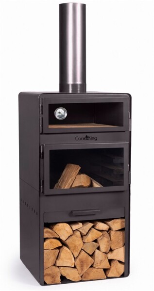 CookKing Stahl Terrassenofen Vento Plus | inkl. Pizzaofen | Schwarz | 50x50x150 cm