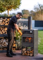 CookKing Stahl Terrassenofen Vento Plus | inkl. Pizzaofen | Schwarz | 50x50x150 cm