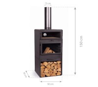 CookKing Stahl Terrassenofen Vento Plus | inkl. Pizzaofen | Schwarz | 50x50x150 cm