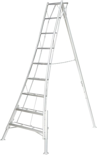 Niwaki Höhenverstellbare Gartenleiter Aluminium 3-Holm | Silber | 226,5x140x301 cm