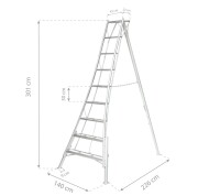 Niwaki Höhenverstellbare Gartenleiter Aluminium 3-Holm | Silber | 226,5x140x301 cm