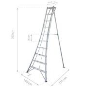 Niwaki Gartenleiter Aluminium 3-Holm | Silber | 231x147,5x303 cm | Leicht & Stabil