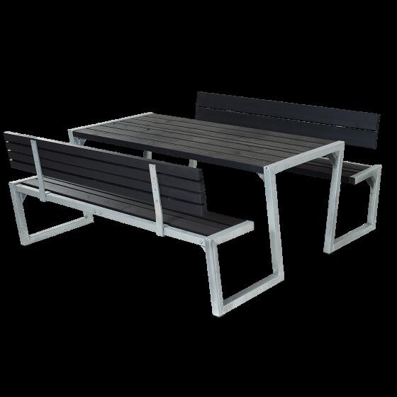 PLUS Gartenmöbel Sitzgruppe 176 cm klappbar schwarz mit 2 Rückenlehnen Holz