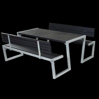 PLUS Gartenmöbel Sitzgruppe 176 cm klappbar schwarz mit 2 Rückenlehnen Holz