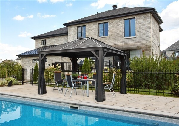 Sojag Pavillon Mykonos 1012 Basaltgrau 299x364x291cm - Premium Aluminium Pavillon mit HardTop