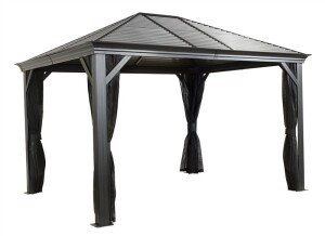 Sojag Pavillon Mykonos 1012 Basaltgrau 299x364x291cm - Premium Aluminium Pavillon mit HardTop