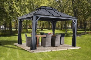 Sojag Pavillon Mykonos 1012 Basaltgrau 299x364x291cm - Premium Aluminium Pavillon mit HardTop
