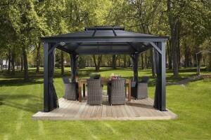 Sojag Pavillon Mykonos 1012 Basaltgrau 299x364x291cm - Premium Aluminium Pavillon mit HardTop