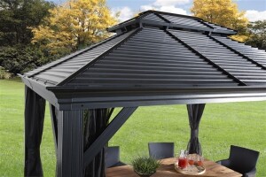 Sojag Pavillon Mykonos 1012 Basaltgrau 299x364x291cm - Premium Aluminium Pavillon mit HardTop