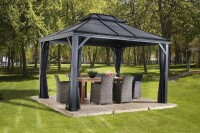 Sojag Pavillon Mykonos 1012 Basaltgrau 299x364x291cm - Premium Aluminium Pavillon mit HardTop