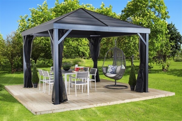 Sojag Pavillon South Beach 1212 Basaltgrau 364,3x364,3x310cm - Premium Aluminium Pavillon mit HardTop