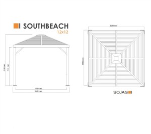 Sojag Pavillon South Beach 1212 Basaltgrau 364,3x364,3x310cm - Premium Aluminium Pavillon mit HardTop