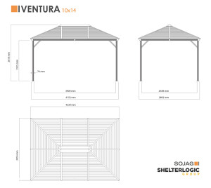 Pavillon Ventura 10x14 mit Moskitonetz – Sojag Basaltgrau, 295,5x423x261 cm