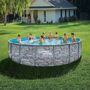 Summer Waves Elite Frame Pool Stein Grau Ø 549x132 cm | Aufstellpool rund | Komplettset