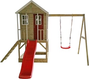 Wendi Toys Holz Stelzenhaus Alpaka | mit roter Rutsche,...