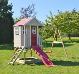 Wendi Toys Holz Stelzenhaus Alpaka | mit roter Rutsche,...