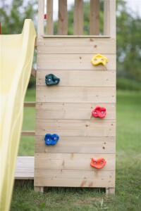 Wendi Toys Holz Spielturm Giraffe | mit Rutsche, Kletterwand, 2 Schaukeln & Picknicktisch | Natur | 280x340x270 cm