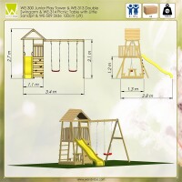 Wendi Toys Holz Spielturm Giraffe | mit Rutsche, Kletterwand, 2 Schaukeln & Picknicktisch | Natur | 280x340x270 cm