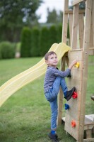 Wendi Toys Holz Spielturm Giraffe | mit Rutsche, Kletterwand, 2 Schaukeln & Picknicktisch | Natur | 280x340x270 cm