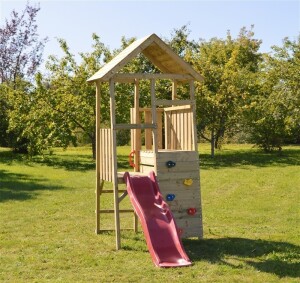 Wendi Toys Holz Spielturm Hase | mit Rutsche, Kletterwand...