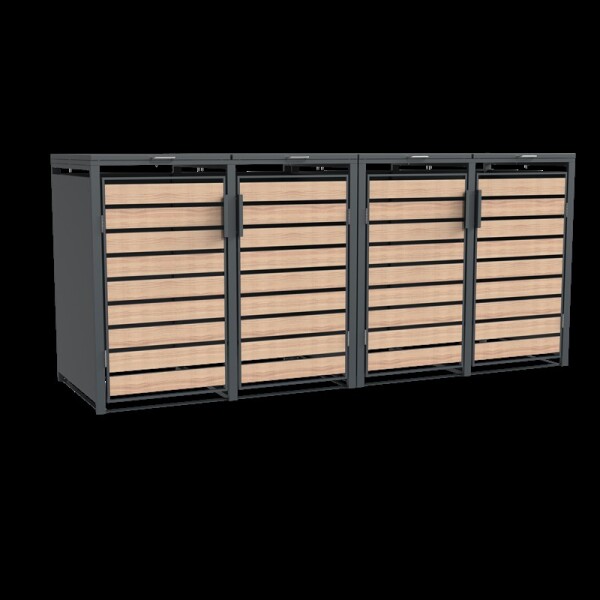 Westmann Metall Mülltonnenbox Lacina | 4x240 L | Anthrazit/Holzoptik | 80x264x116 cm