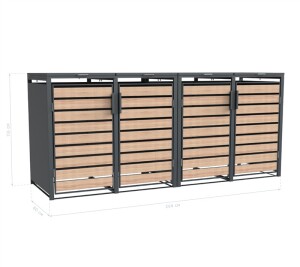 Westmann Metall Mülltonnenbox Lacina | 4x240 L | Anthrazit/Holzoptik | 80x264x116 cm