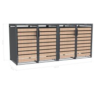 Westmann Metall Mülltonnenbox Lacina | 4x240 L | Anthrazit/Holzoptik | 80x264x116 cm