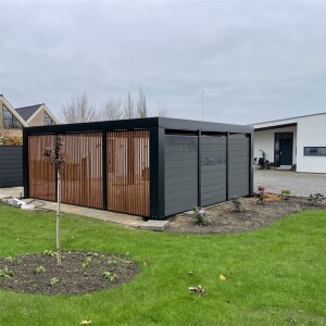 Allview Lamellen-Endwand für Cubus Doppelcarport, Holzlamellen optional, Grauschwarz, 5,3 x 2,15 m