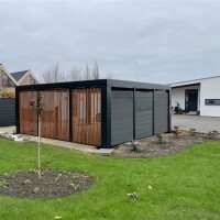 Allview Lamellen-Endwand für Cubus Doppelcarport, Holzlamellen optional, Grauschwarz, 5,3 x 2,15 m