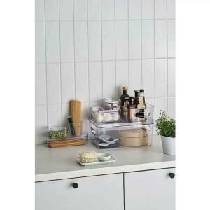 SmartStore Aufbewahrungsbox Slim 1,3L rauchgrau stapelbar mit Griffen BPA-frei