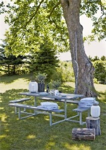 Gartenmöbel-Set Basic 260cm mit 2 Anbausätzen & 2 Rückenlehnen, graubraun