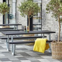 Gartensitzgruppe Schwarz 177cm aus recyceltem Kunststoff – wetterfeste Tisch-Bank-Kombination