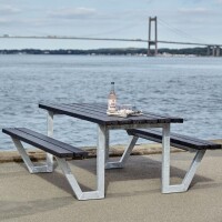 Gartensitzgruppe Schwarz 177cm aus recyceltem Kunststoff – wetterfeste Tisch-Bank-Kombination