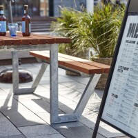 Gartensitzgruppe 177cm Teak-Optik – wetterfeste Tisch-Bank-Kombination aus recyceltem Kunststoff