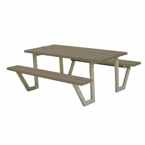Gartensitzgruppe 177cm graubraun – wetterfeste Tisch-Bank-Kombination aus recyceltem Kunststoff