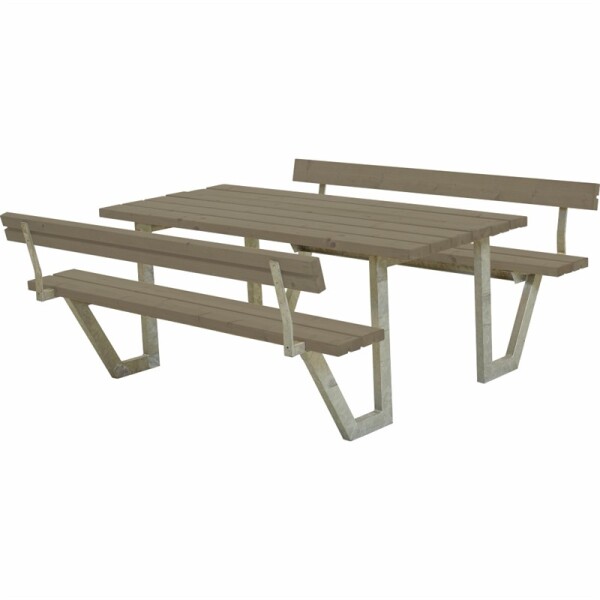 Gartensitzgruppe 177cm graubraun mit Rückenlehnen – wetterfeste Tisch-Bank-Kombi