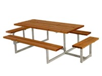 Gartenmöbel-Set Basic 260cm mit 2 Anbausätzen, Tisch-Bank-Kombination, teakfarben
