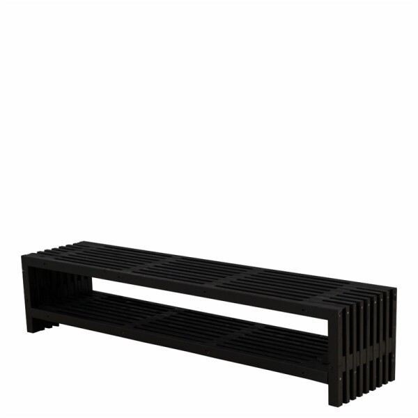 PLUS Gartenbank 218cm Schwarz mit Regalfach – rustikal & praktisch