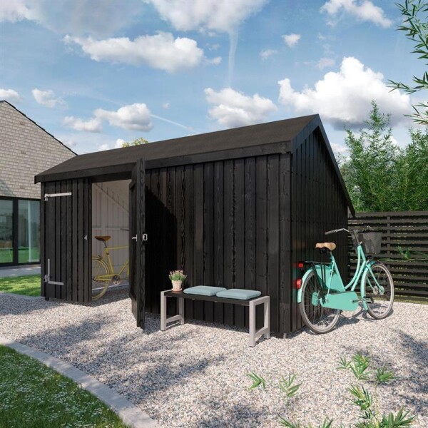 PLUS Multi-Gartenhaus 10,5 m 2 Module Doppeltür Fassade unbehandelt Holz natur