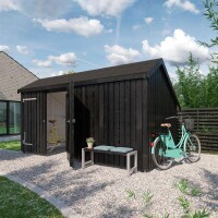 PLUS Multi-Gartenhaus 10,5 m 2 Module Doppeltür Fassade unbehandelt Holz natur