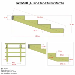 Treppenwange 4 Stufen Holz druckimprägniert 52 cm...