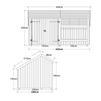 PLUS Multi-Gartenhaus 10,5 m 2 Module Doppeltür offene Fassade mit Dachpappe und Aluleisten Holz natur unbehandelt