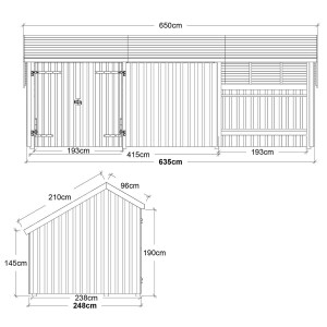 PLUS Multi-Gartenhaus 15,5 m 3 Module Doppeltür offene und geschlossene Fassade mit Dachpappe, Aluleisten und H-Pfostenfüßen Holz natur unbehandelt